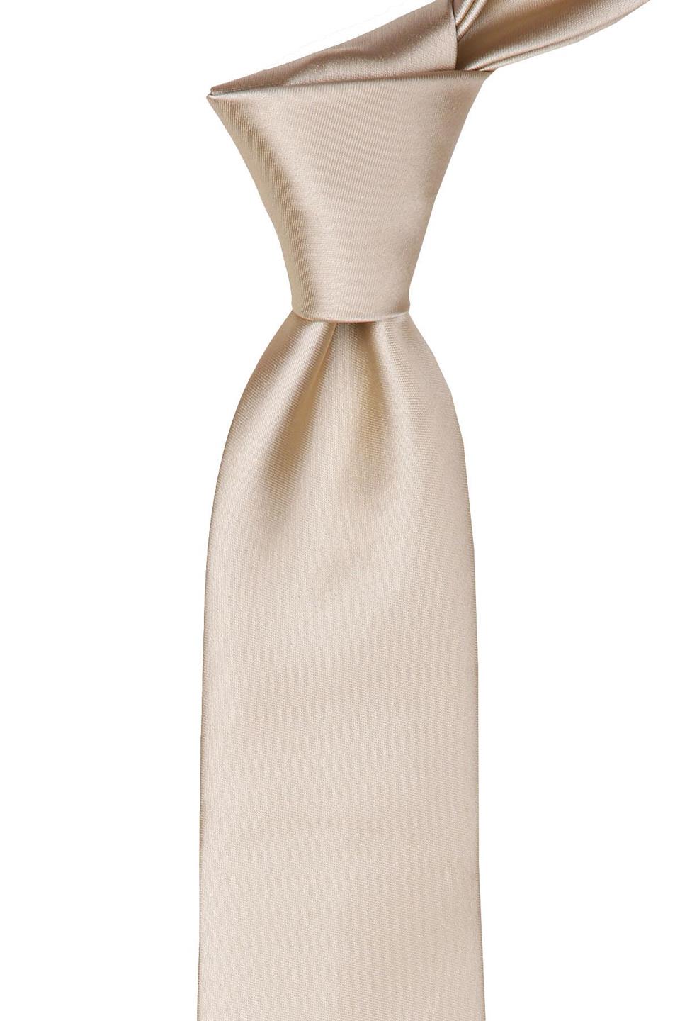 Bej Rengi Mendilli Düz Saten Kravat KK1128