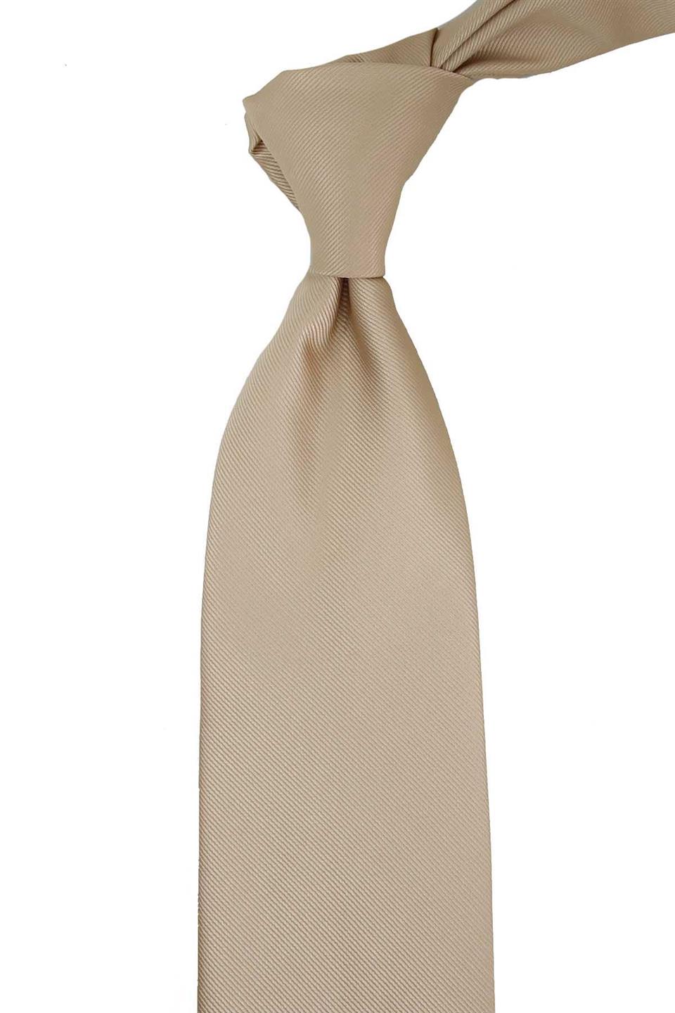 Bej Reps Dokulu Düz Mendilli Klasik Kravat KK13183