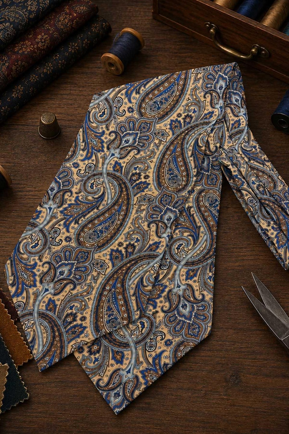 Bej Şal Desen İtalyan İpek Ascot Kravat SAC98