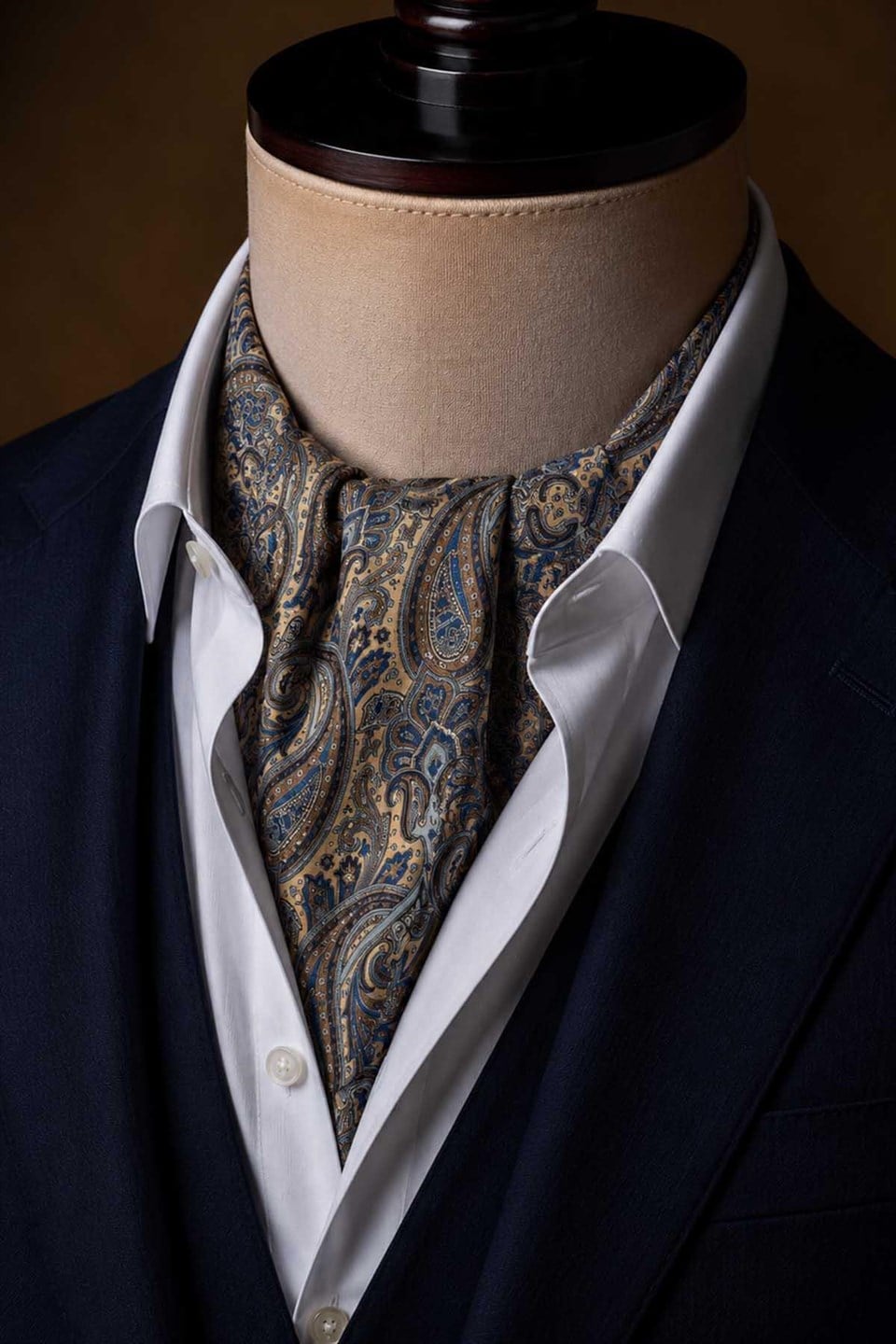 Bej Şal Desen İtalyan İpek Ascot Kravat SAC98