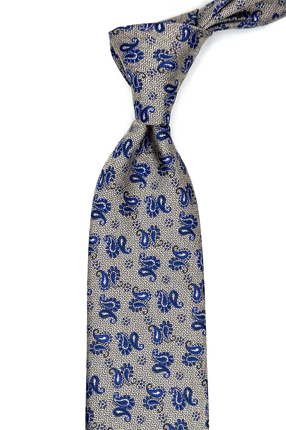 Bej Şal Desen Mendilli Klasik Kravat KK13112