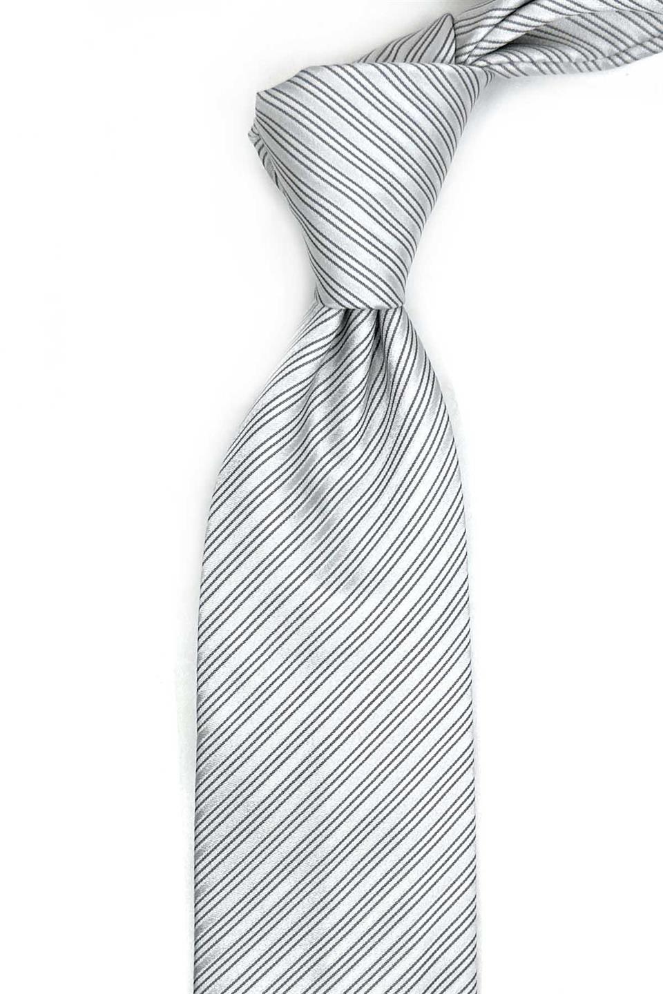 Berga Style Gri Çizgi Desen İtalyan İpek Kravat İK2263