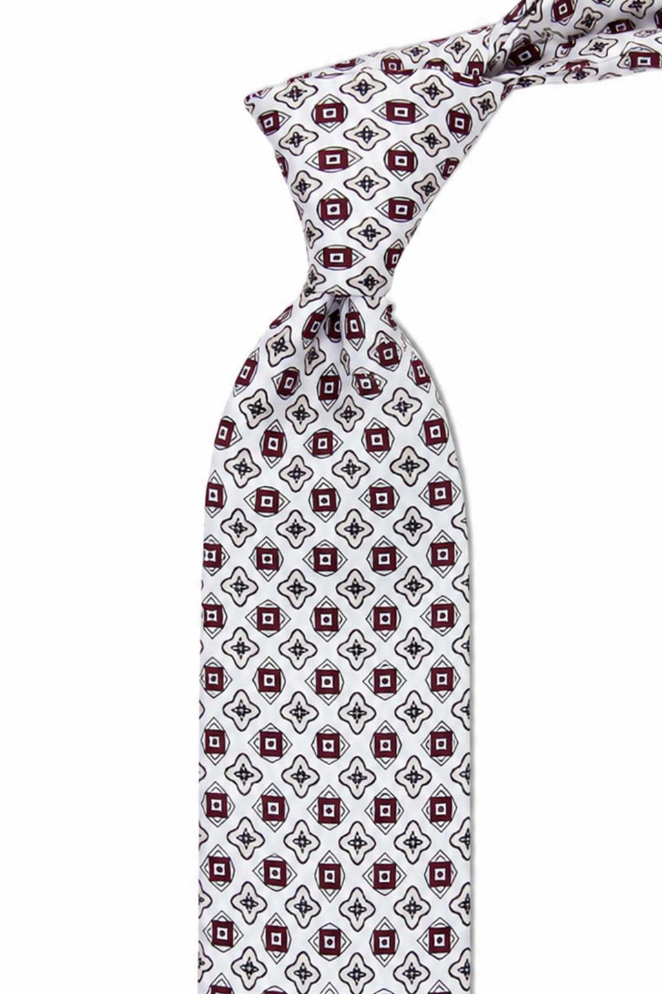 Beyaz Bordo Motif Desen İtalyan İpek Kravat İK2532