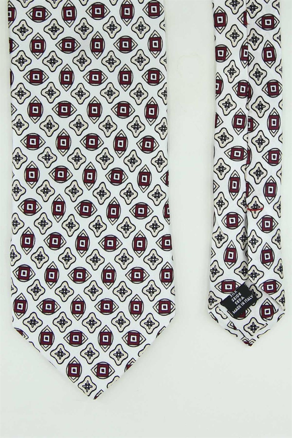 Beyaz Bordo Motif Desen İtalyan İpek Kravat İK2532