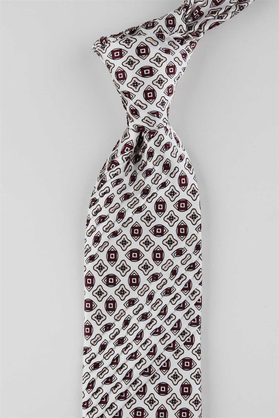 Beyaz Bordo Motif Desen İtalyan İpek Piliseli Kravat EST253