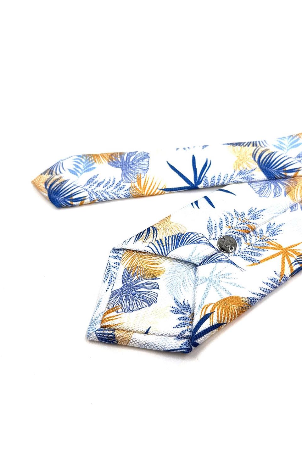 Beyaz Çiçek Desen Mendilli Klasik Kravat KK11453