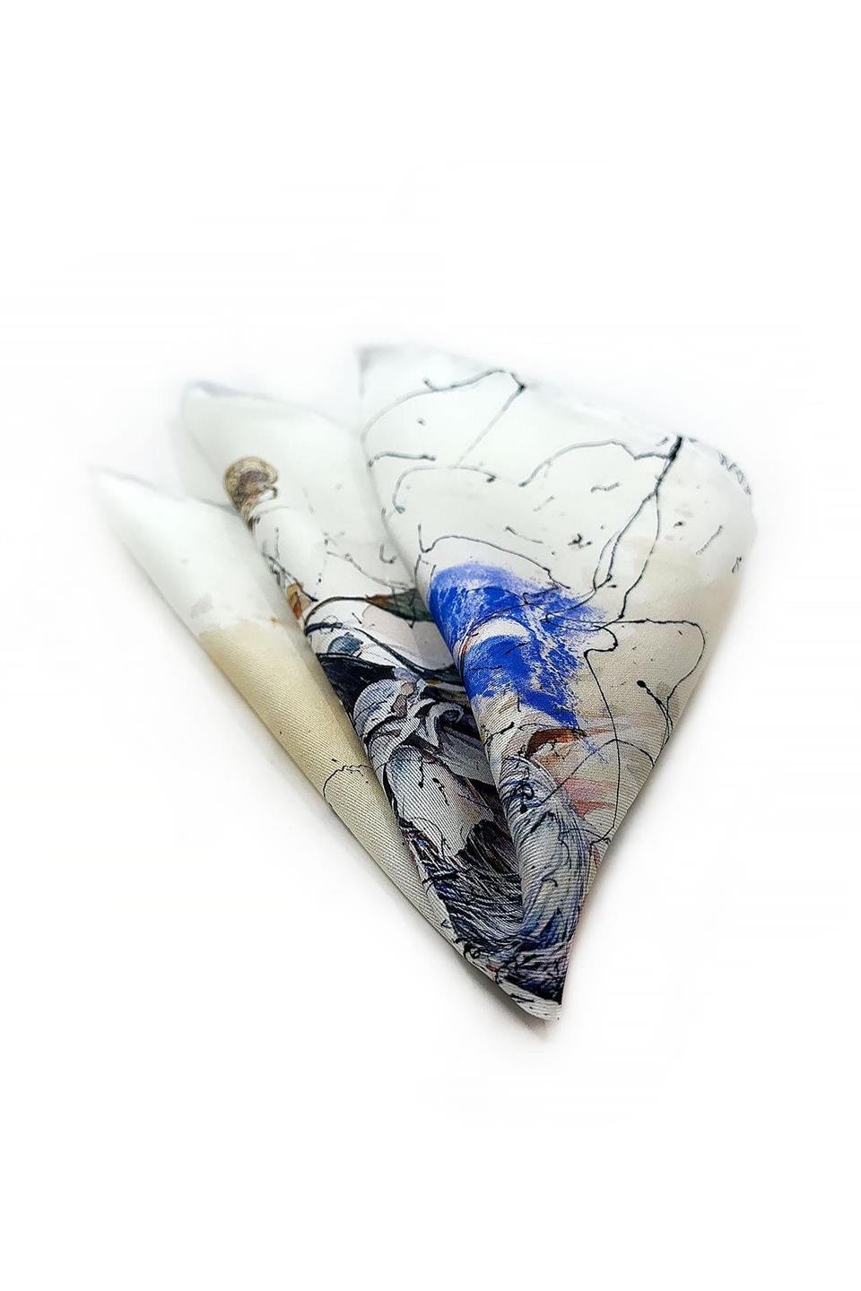 Beyaz Çiçek Motifli Erkek Cep Mendili SPS525-1