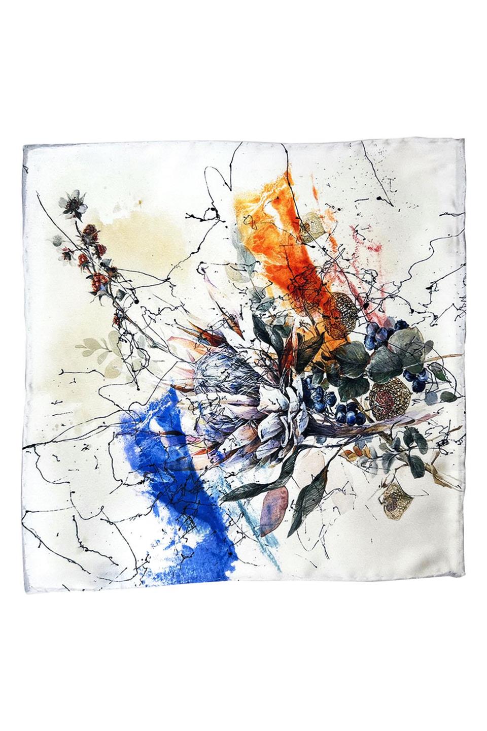 Beyaz Çiçek Motifli Erkek Cep Mendili SPS525-1