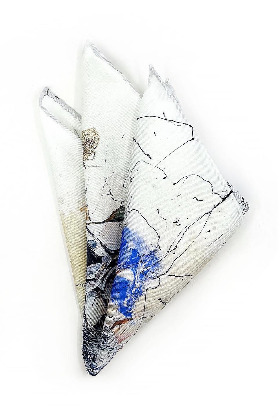 Beyaz Çiçek Motifli Erkek Cep Mendili SPS525-1