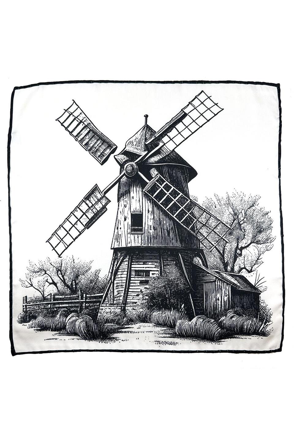 Beyaz Değirmen Motif Erkek Cep Mendili SPS610-90