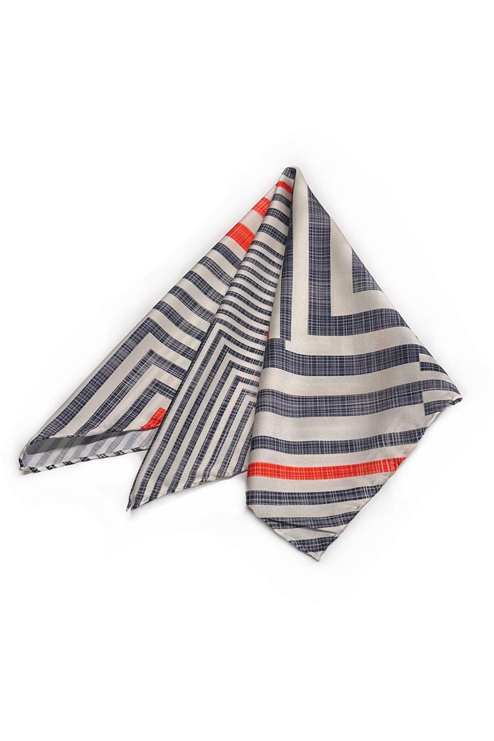 Beyaz - Füme Çizgi Desen Fular Bandana 55-55 cm KDNF25