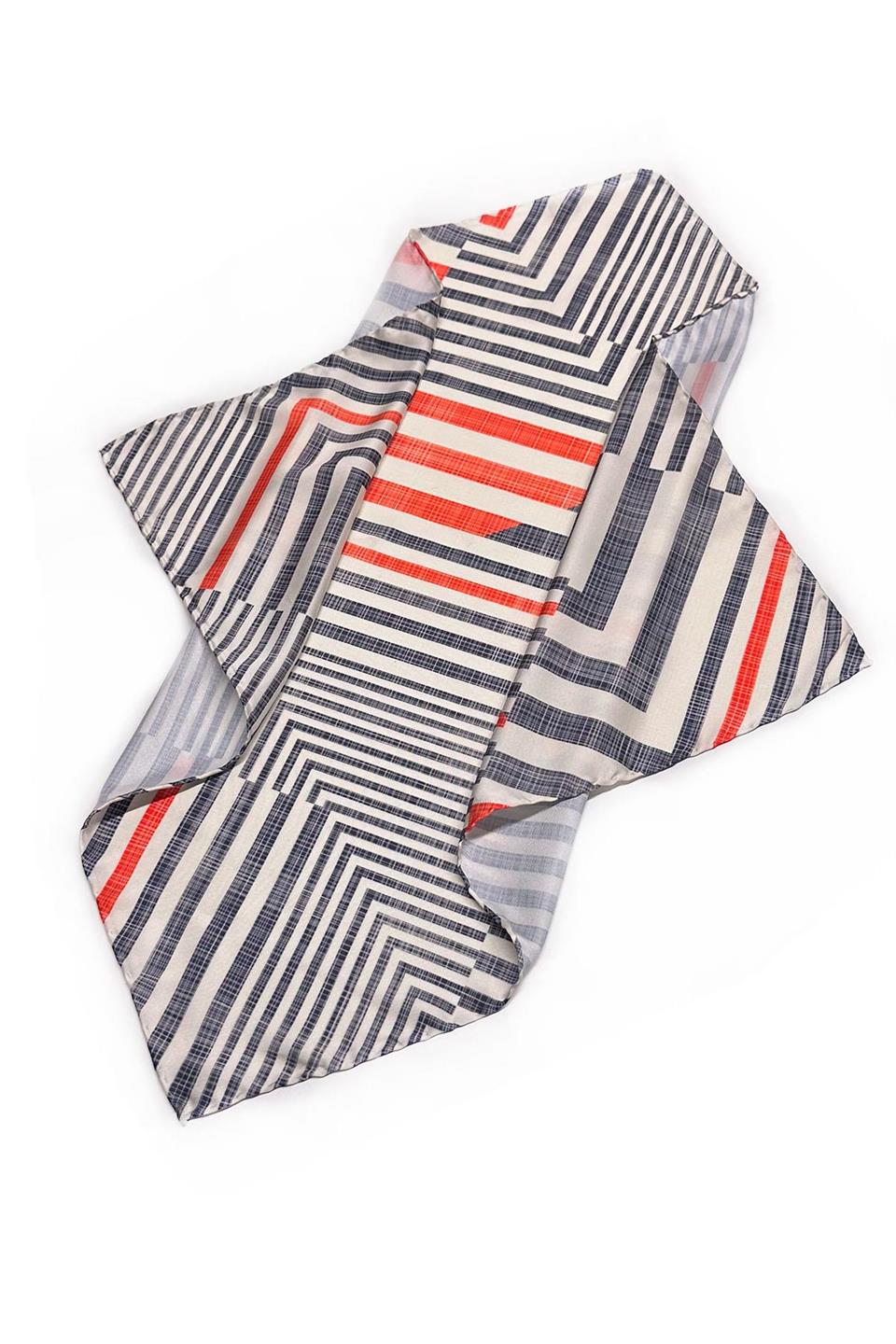 Beyaz - Füme Çizgi Desen Fular Bandana 55-55 cm KDNF25