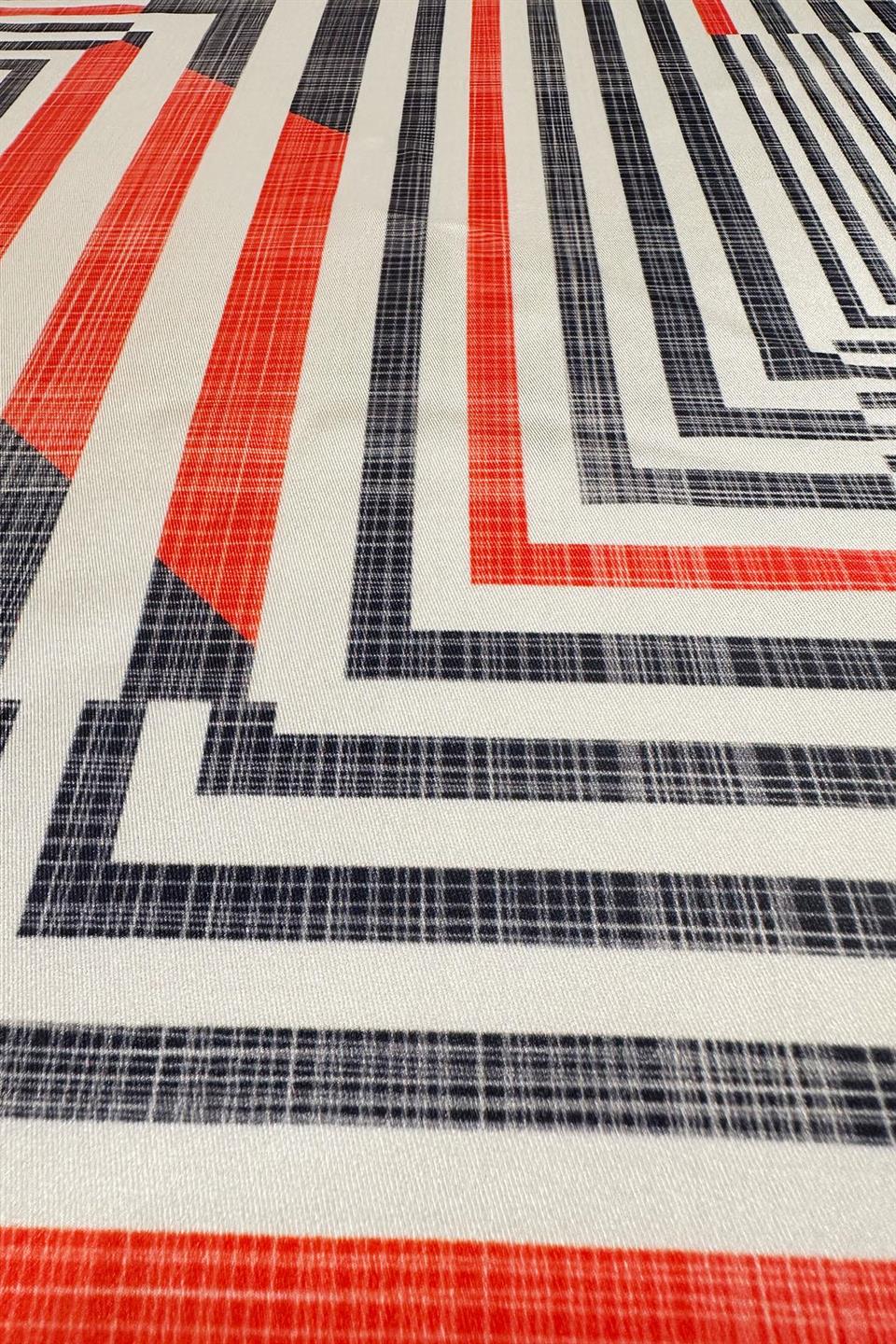 Beyaz - Füme Çizgi Desen Fular Bandana 55-55 cm KDNF25