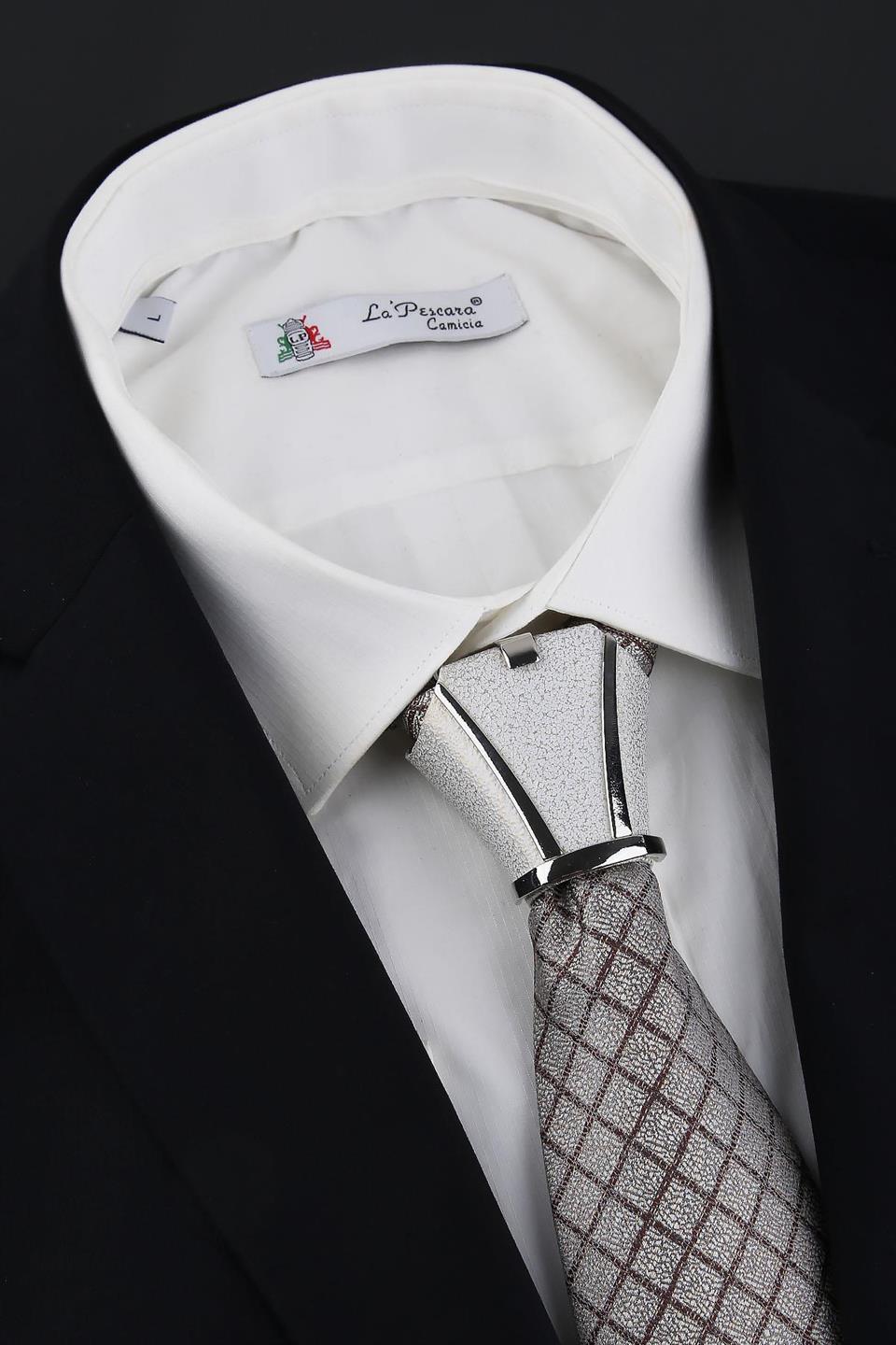 Beyaz - Gold Kravat Düğüm Aksesuarı TKC10