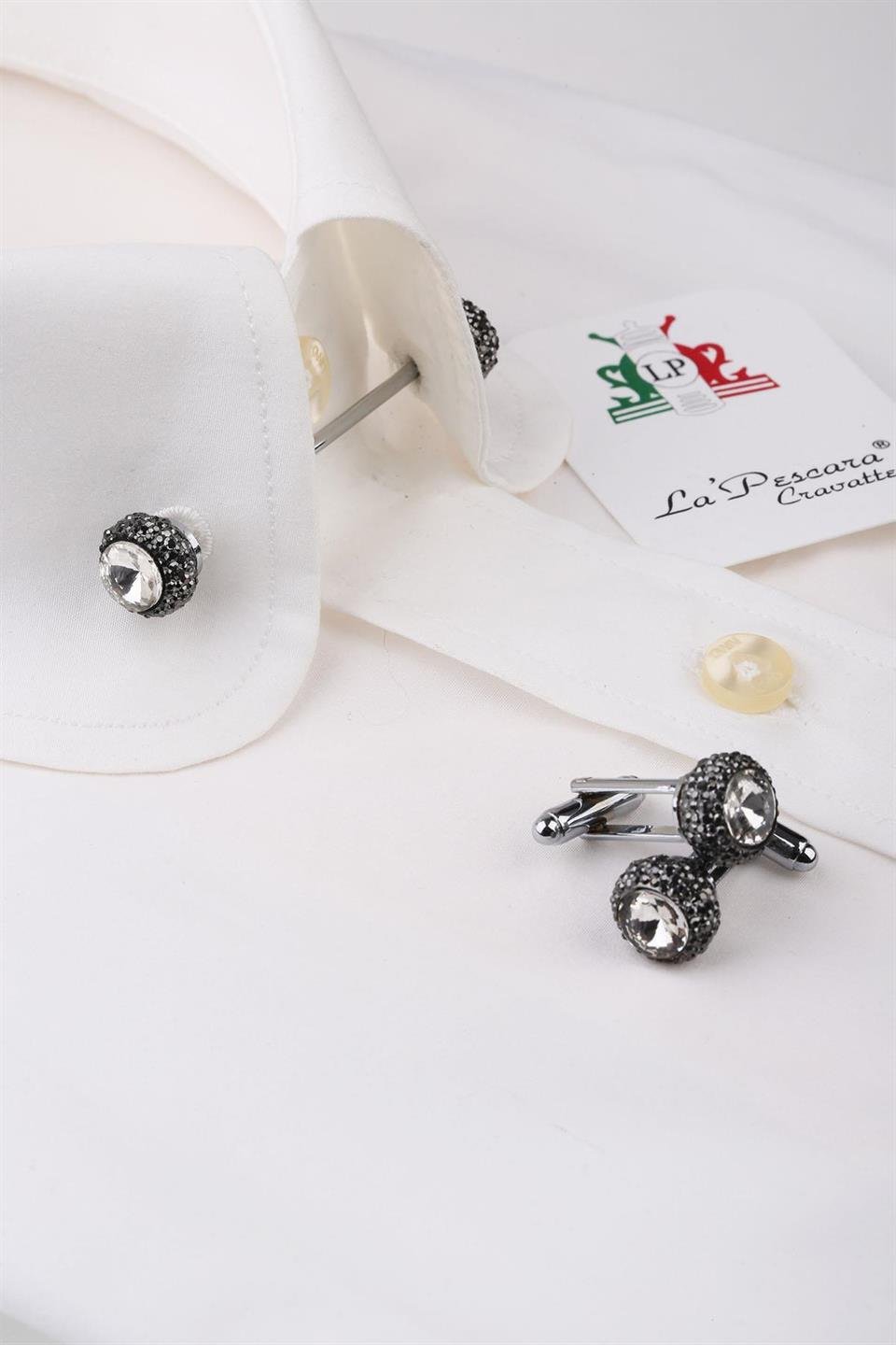 Beyaz Gömlek Yaka İğnesi ve Kol Düğmesi CBC02