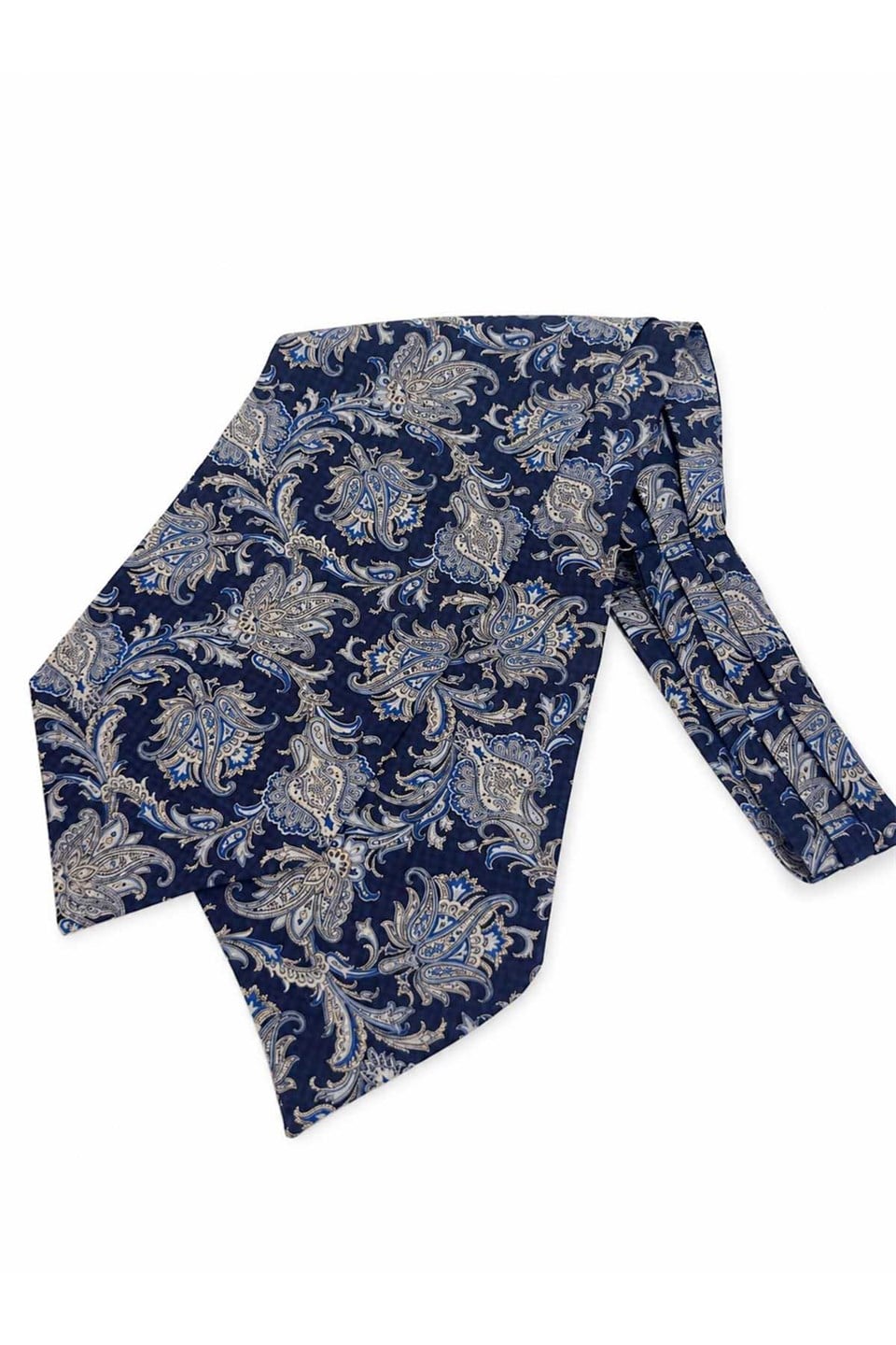 Beyaz Lacivert Şal Desen İtalyan İpek Ascot Kravat SAC138