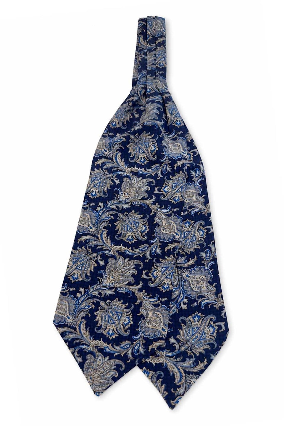 Beyaz Lacivert Şal Desen İtalyan İpek Ascot Kravat SAC138