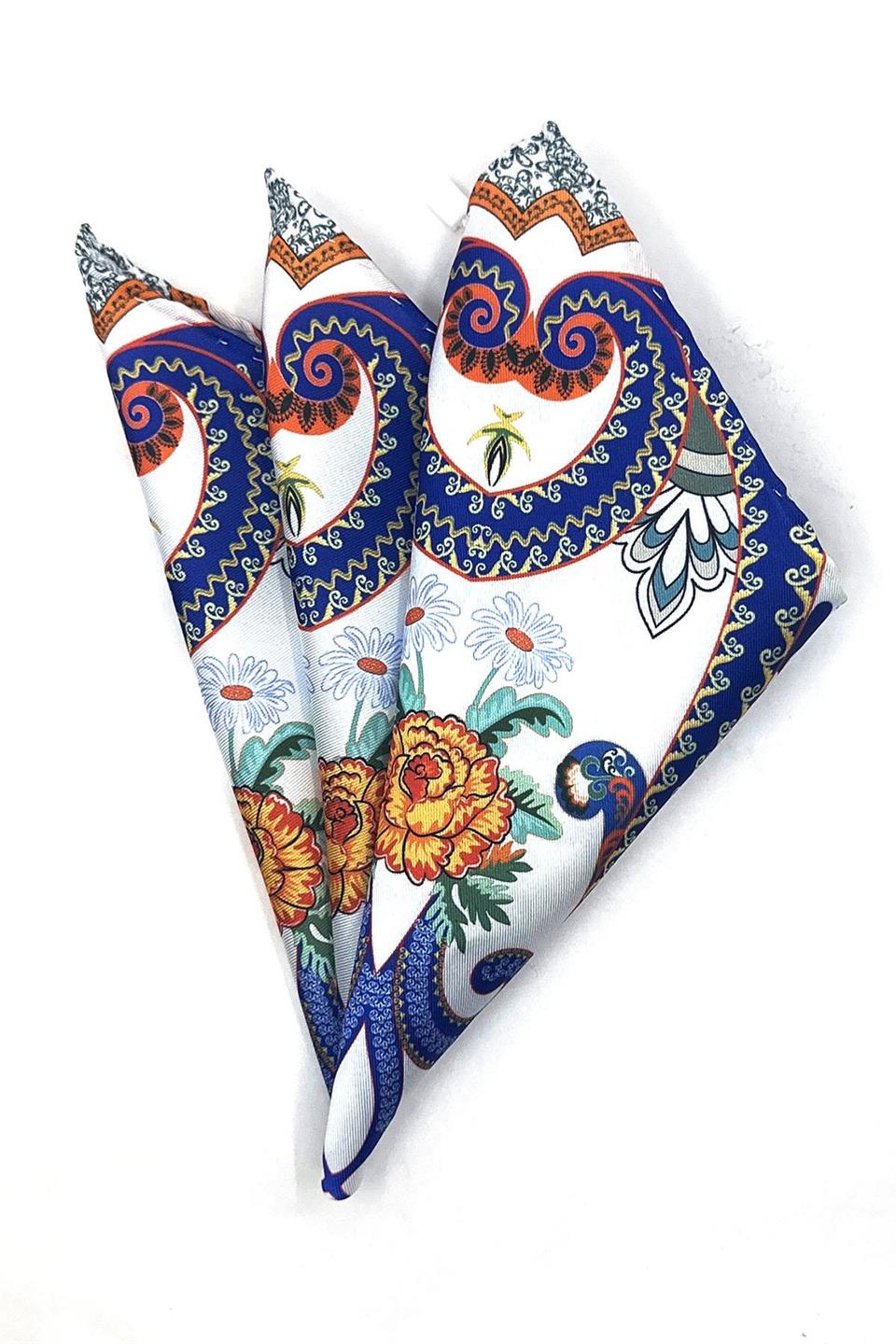 Beyaz - Mavi Motif Desen Erkek Cep Mendili SPS553-29