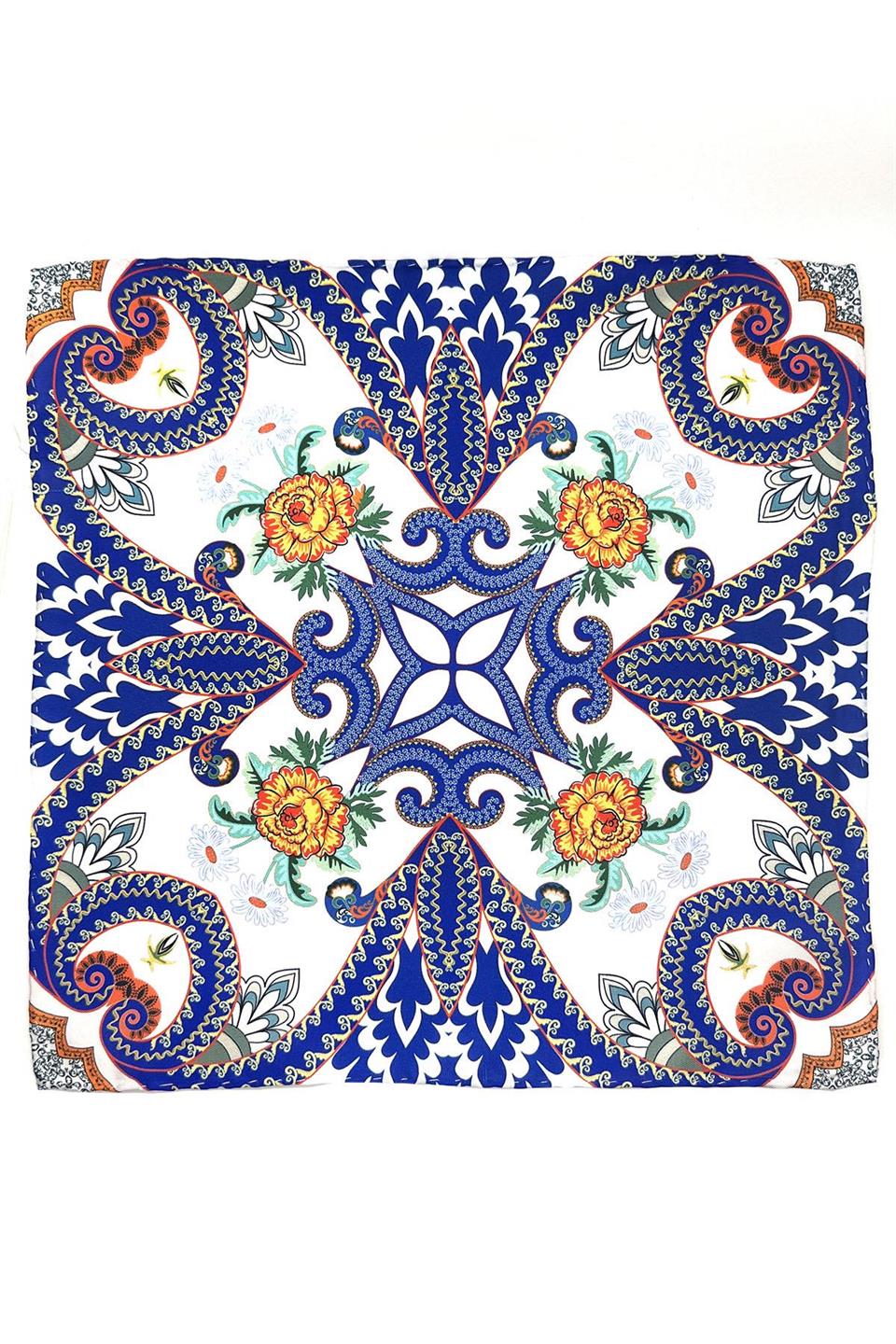 Beyaz - Mavi Motif Desen Erkek Cep Mendili SPS553-29