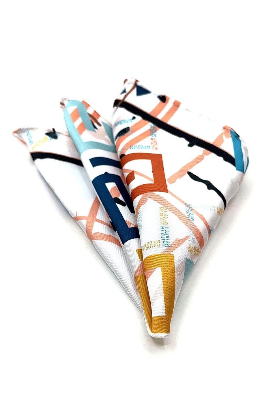 Beyaz Motif Desen Erkek Cep Mendili SPS574-28