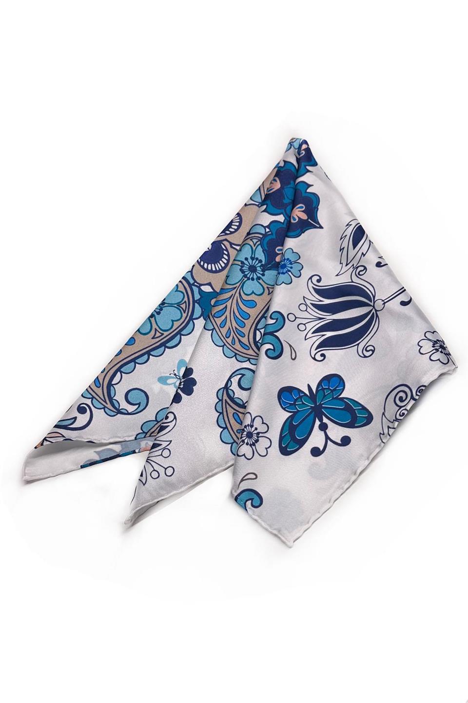 Beyaz Motif Desen Fular Bandana 55-55 cm KDNF24