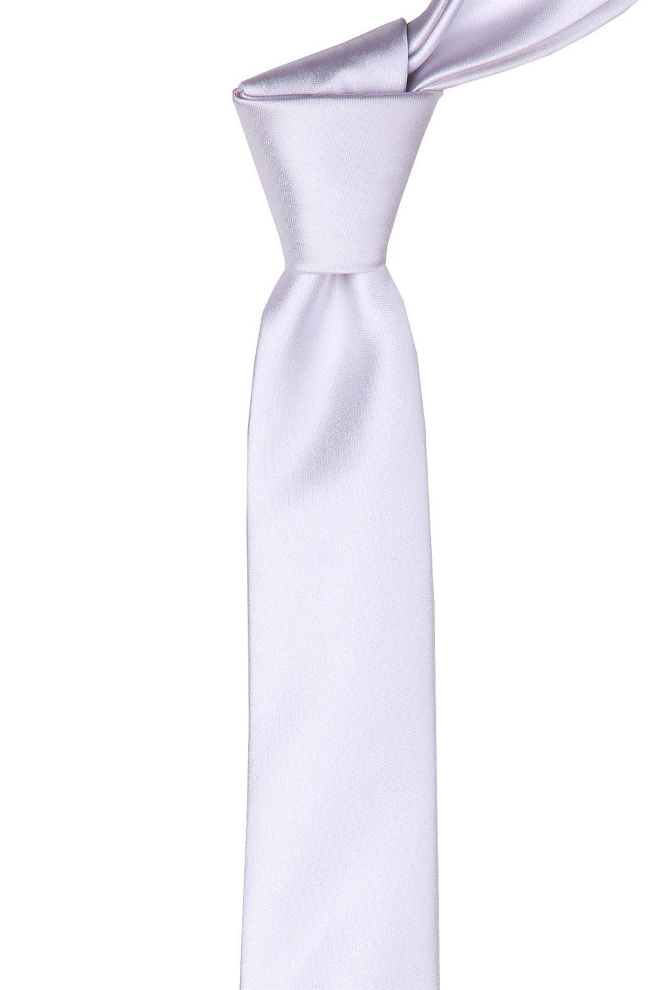 Beyaz Saten Düz Çok İnce Kravat UST10