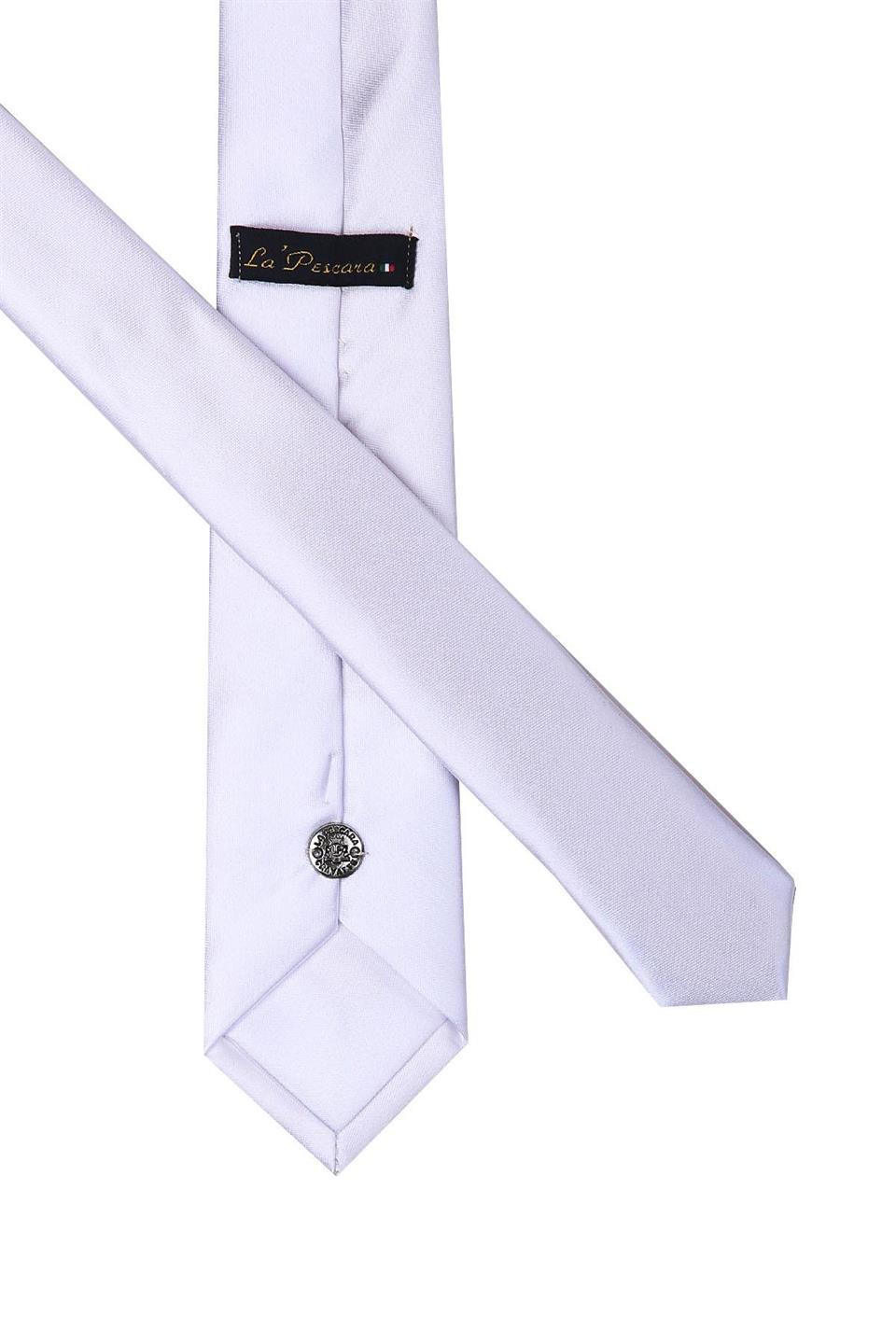 Beyaz Saten Düz Çok İnce Kravat UST10