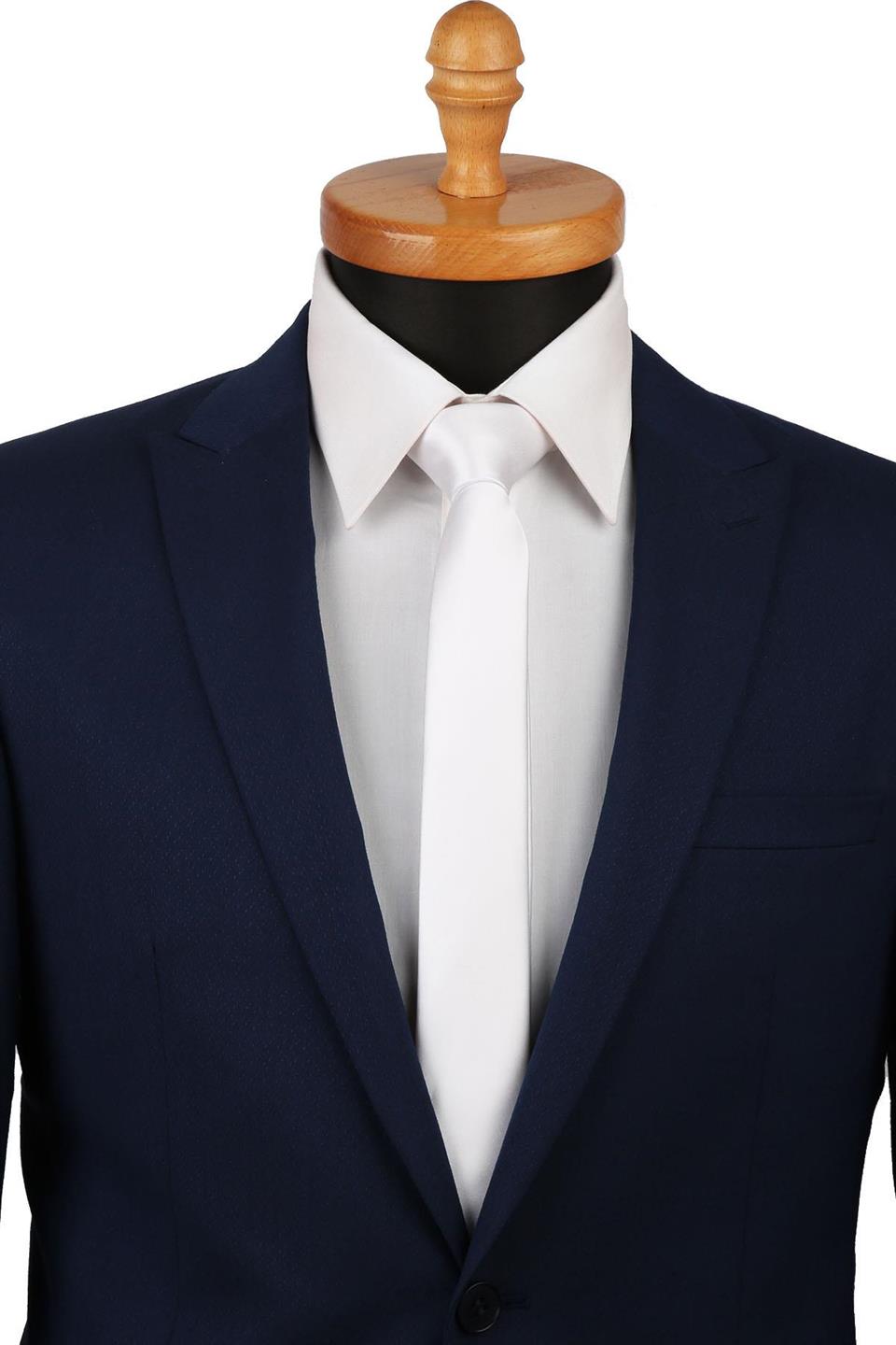 Beyaz Saten Düz Çok İnce Kravat UST10