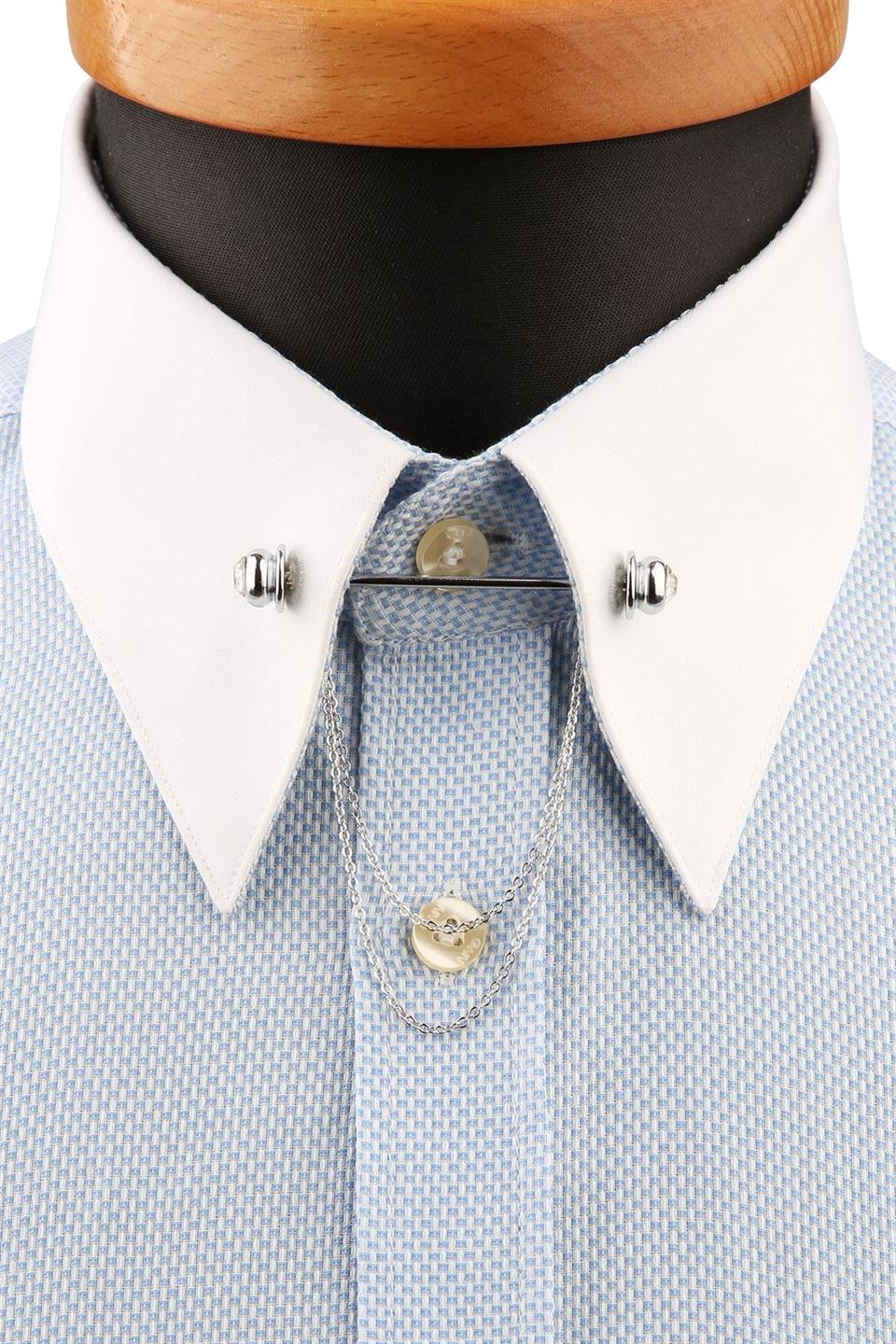 Beyaz Taşlı Zincirli Gömlek Yaka İğnesi GI209