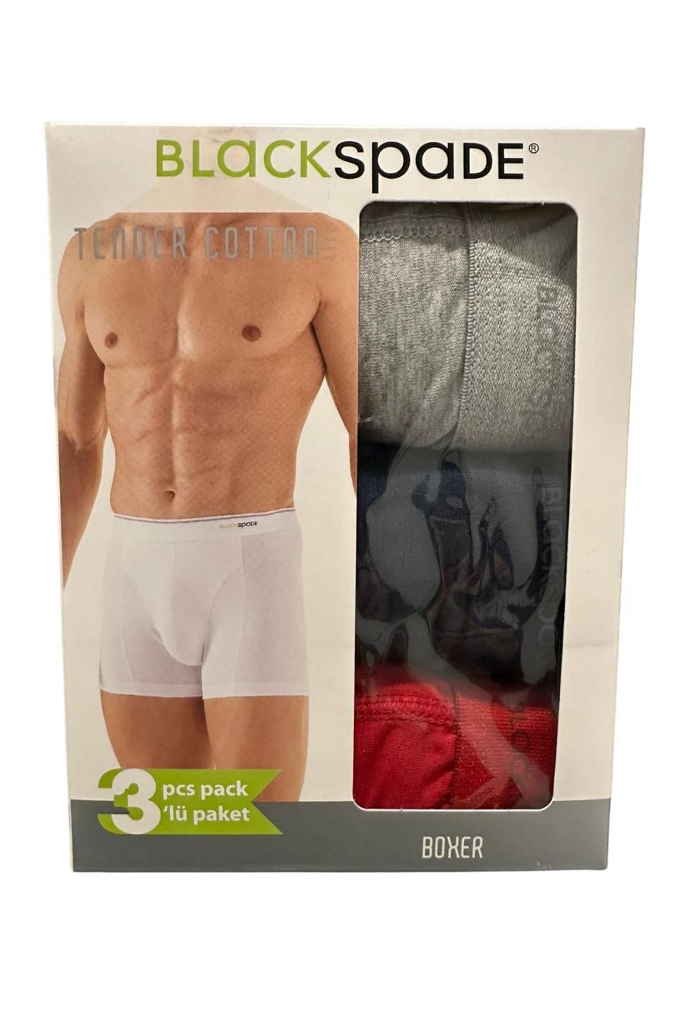 Blackspade 3lü Paket Tender Cotton Erkek Boxer  9673GLK - Gri Lacivert Kırmızı