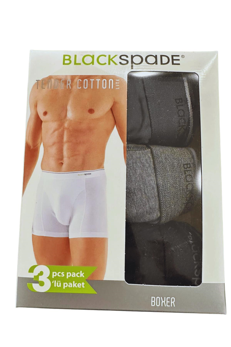 Blackspade 3lü Paket Tender Cotton Erkek Boxer 9673SAM - Siyah Melanj Antrasit