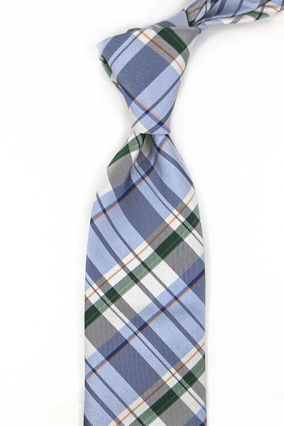 Boose Style Mavi Ekose Desen İtalyan İpek Kravat İK2003