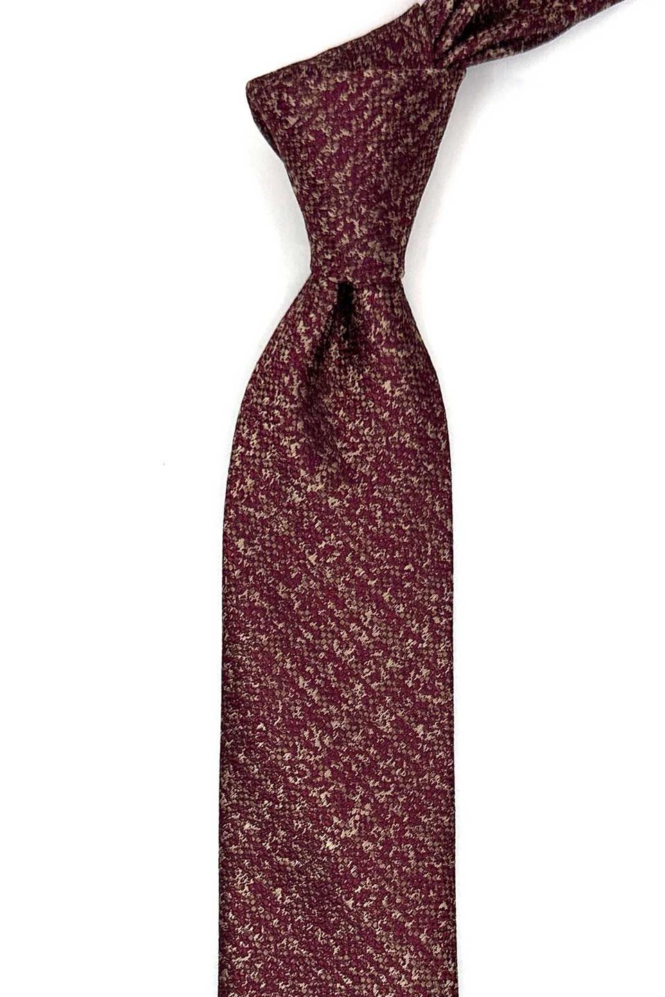 Bordo - Bej Kum Desen Slim Kravat SK8023
