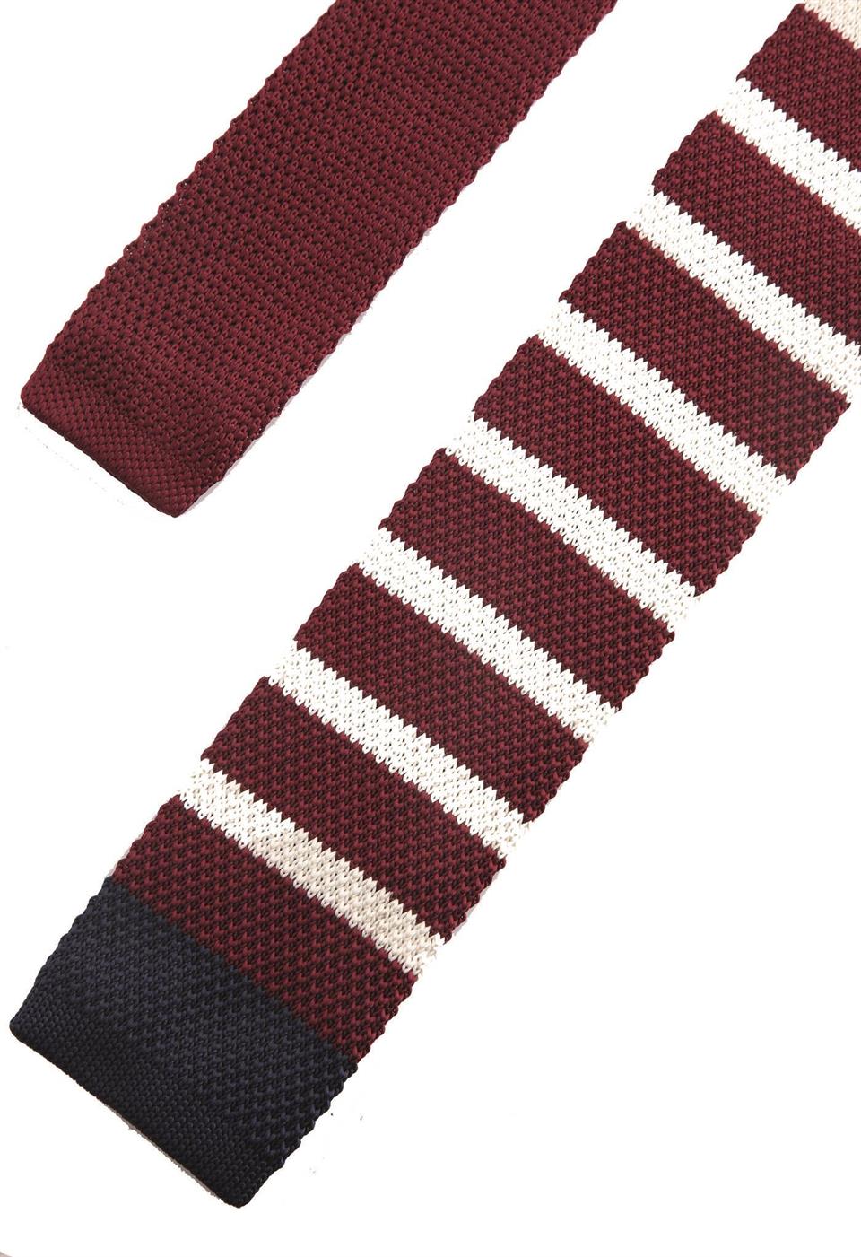 Bordo - Beyaz Örgü Kravat 8244