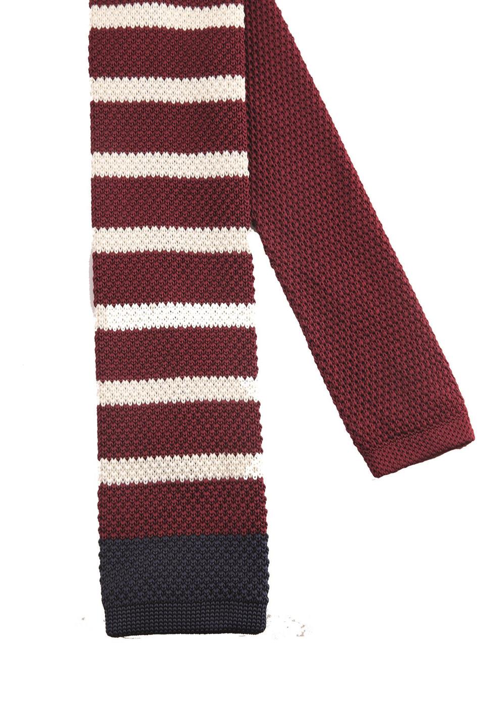 Bordo - Beyaz Örgü Kravat 8244