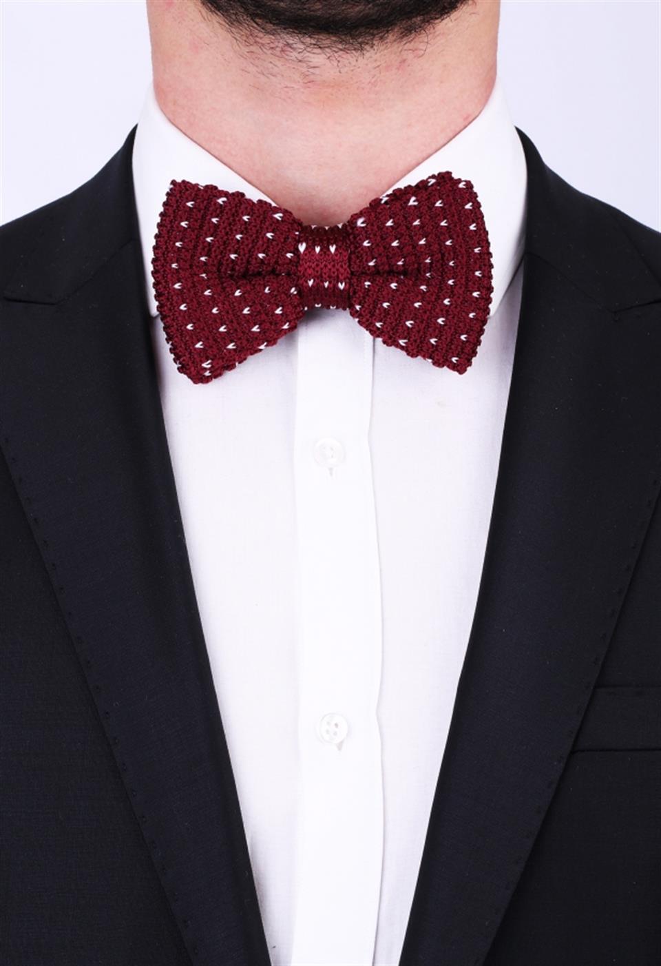 Bordo Beyaz Örgü Papyon ÖR08