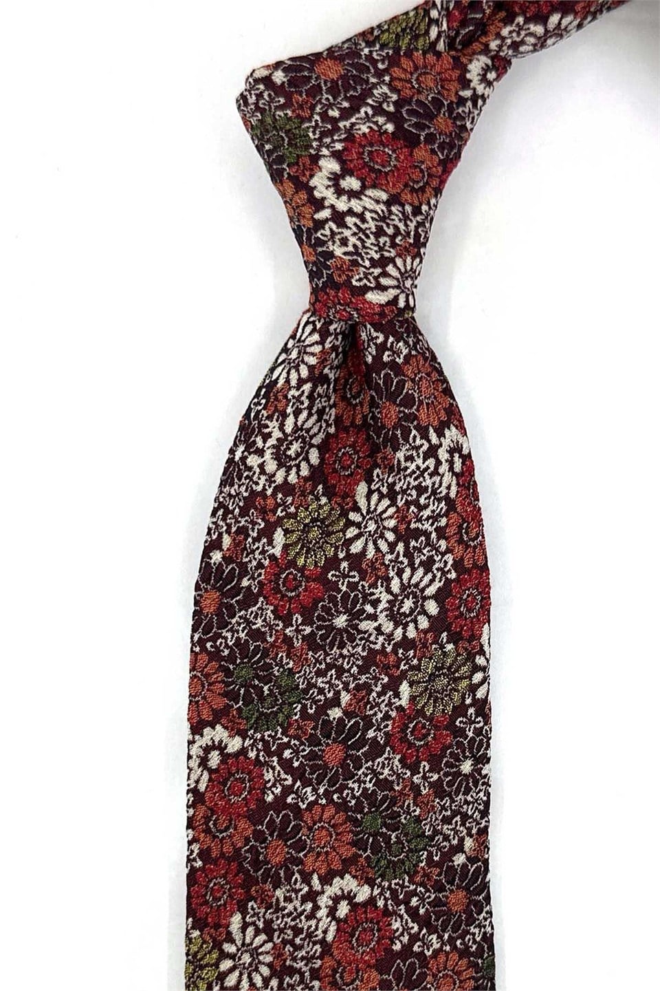 Bordo Çiçek Desen İtalyan Yün İpek Kravat İK2632