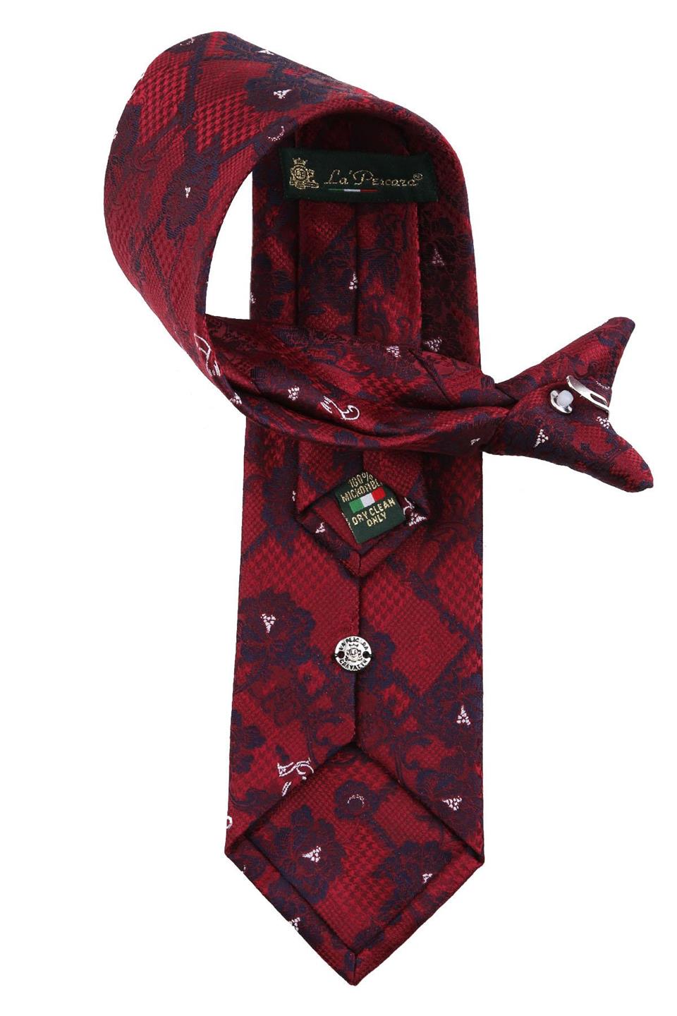 Bordo Çiçek Desen Klipsli Kravat KLP364