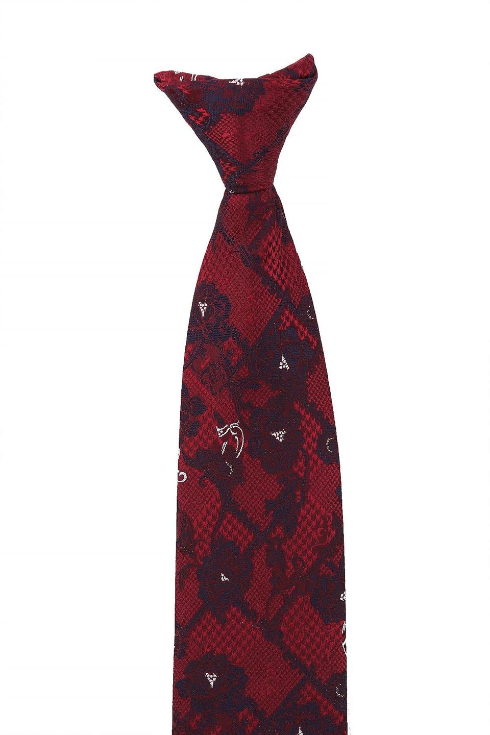 Bordo Çiçek Desen Klipsli Kravat KLP364