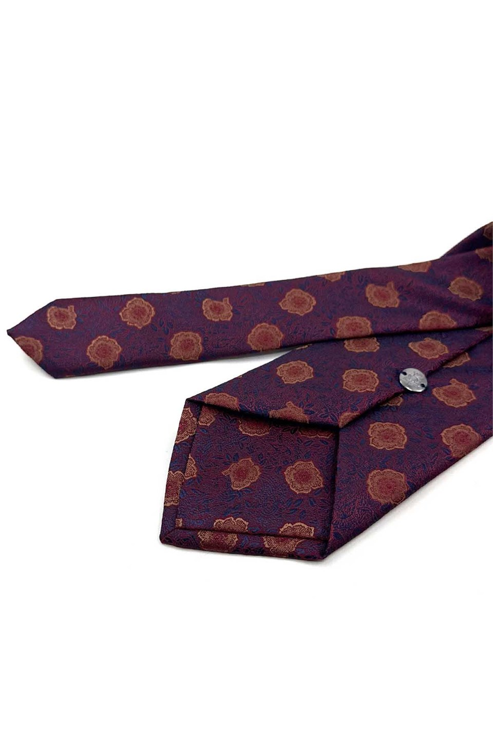 Bordo Çiçek Desen Mendilli Klasik Kravat KK13990