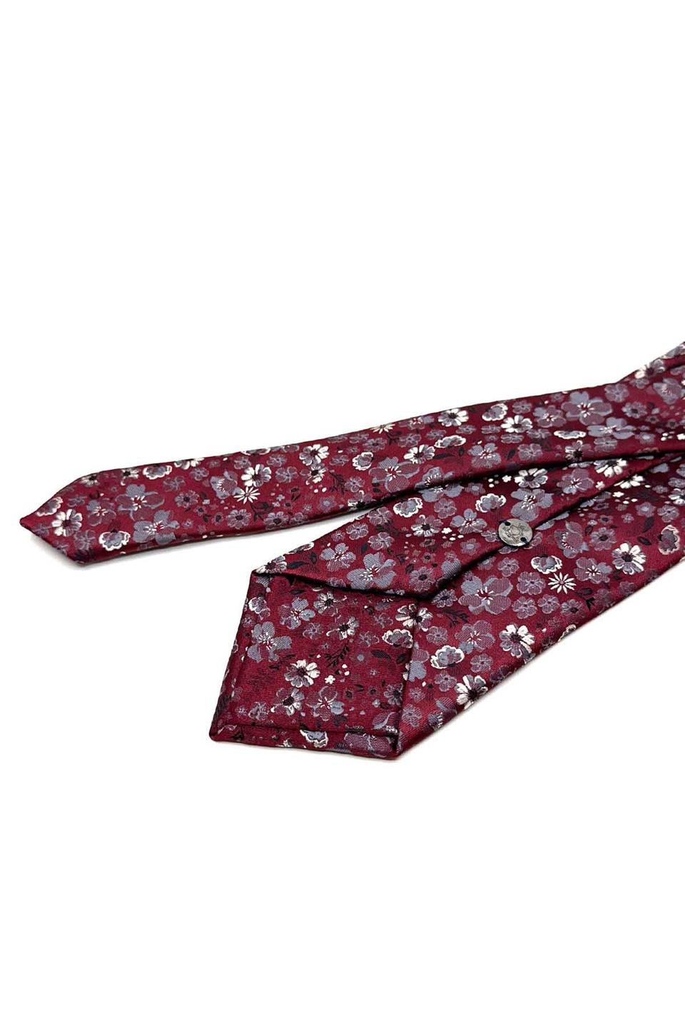 Bordo Çiçek Desen Mendilli Klasik Kravat KK13137