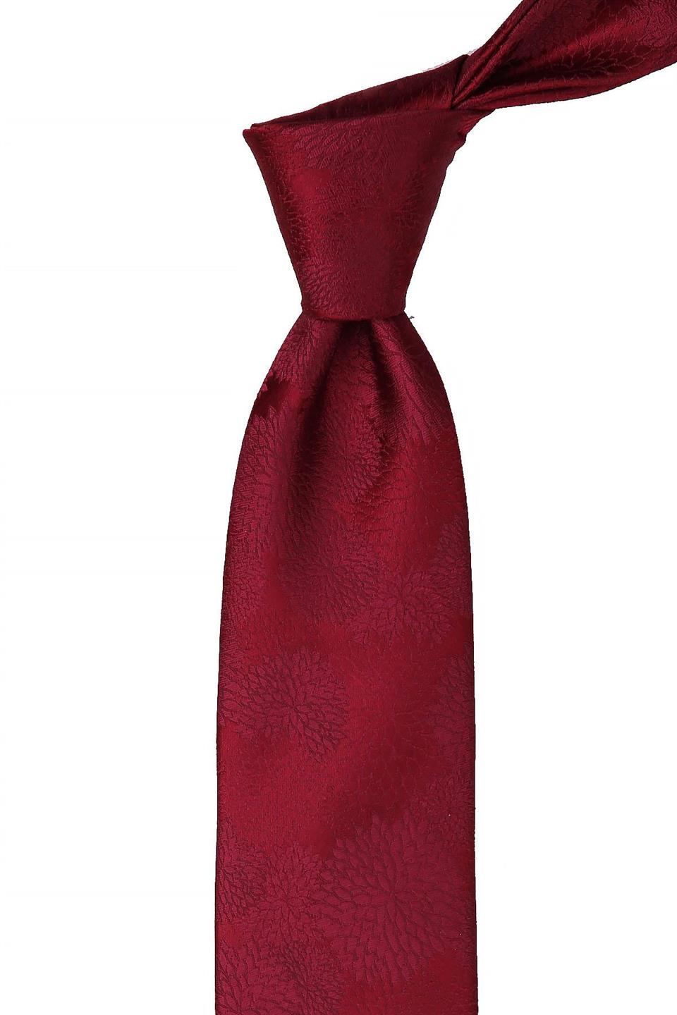 Bordo Çiçek Desen Mendilli Klasik Kravat KK10467