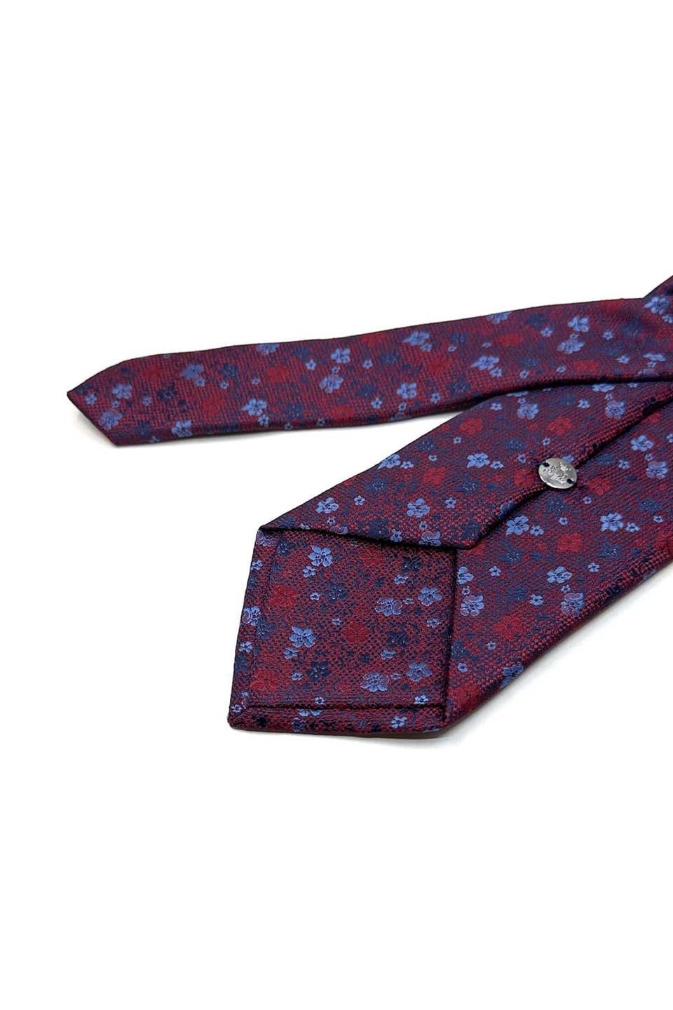 Bordo Çiçek Desen Mendilli Klasik Kravat KK13437