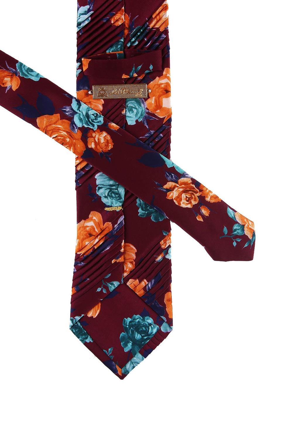 Bordo Çiçek Desen Piliseli İpek Kravat EST147