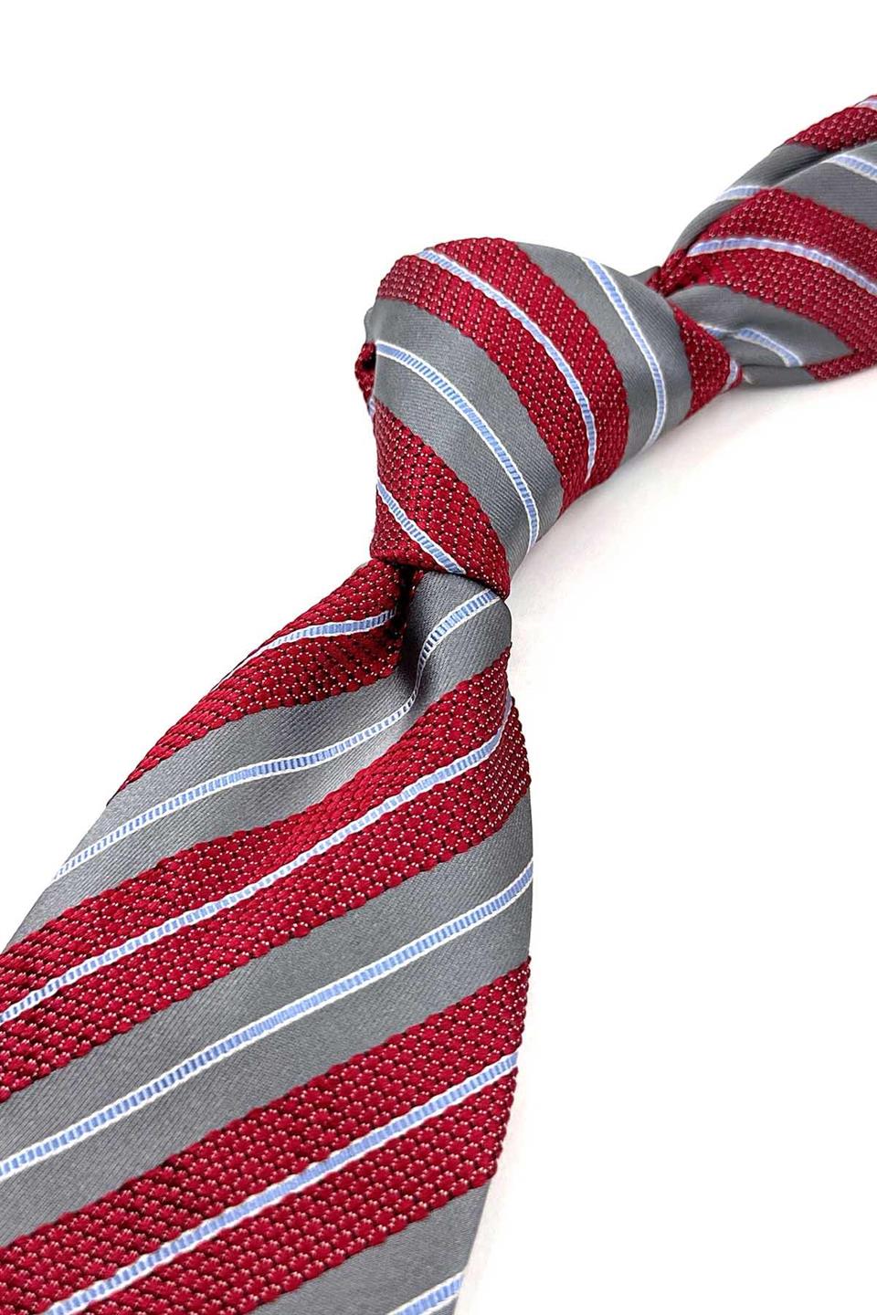 Bordo Çizgi Desen Mendilli Klasik Kravat İK1621