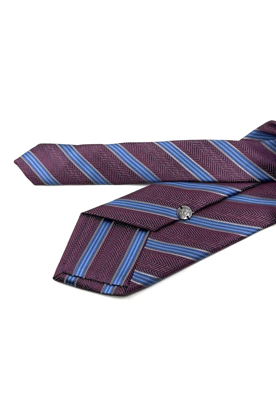 Bordo Çizgi Desen Mendilli Klasik Kravat KK13192