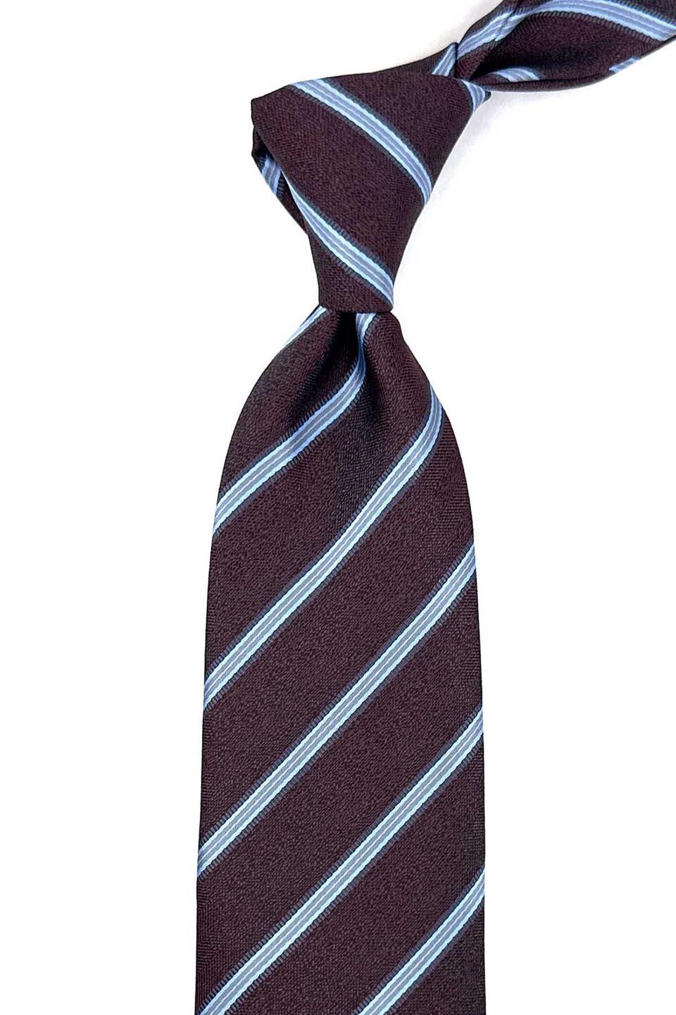 Bordo Çizgi Desen Mendilli Klasik Kravat KK12353