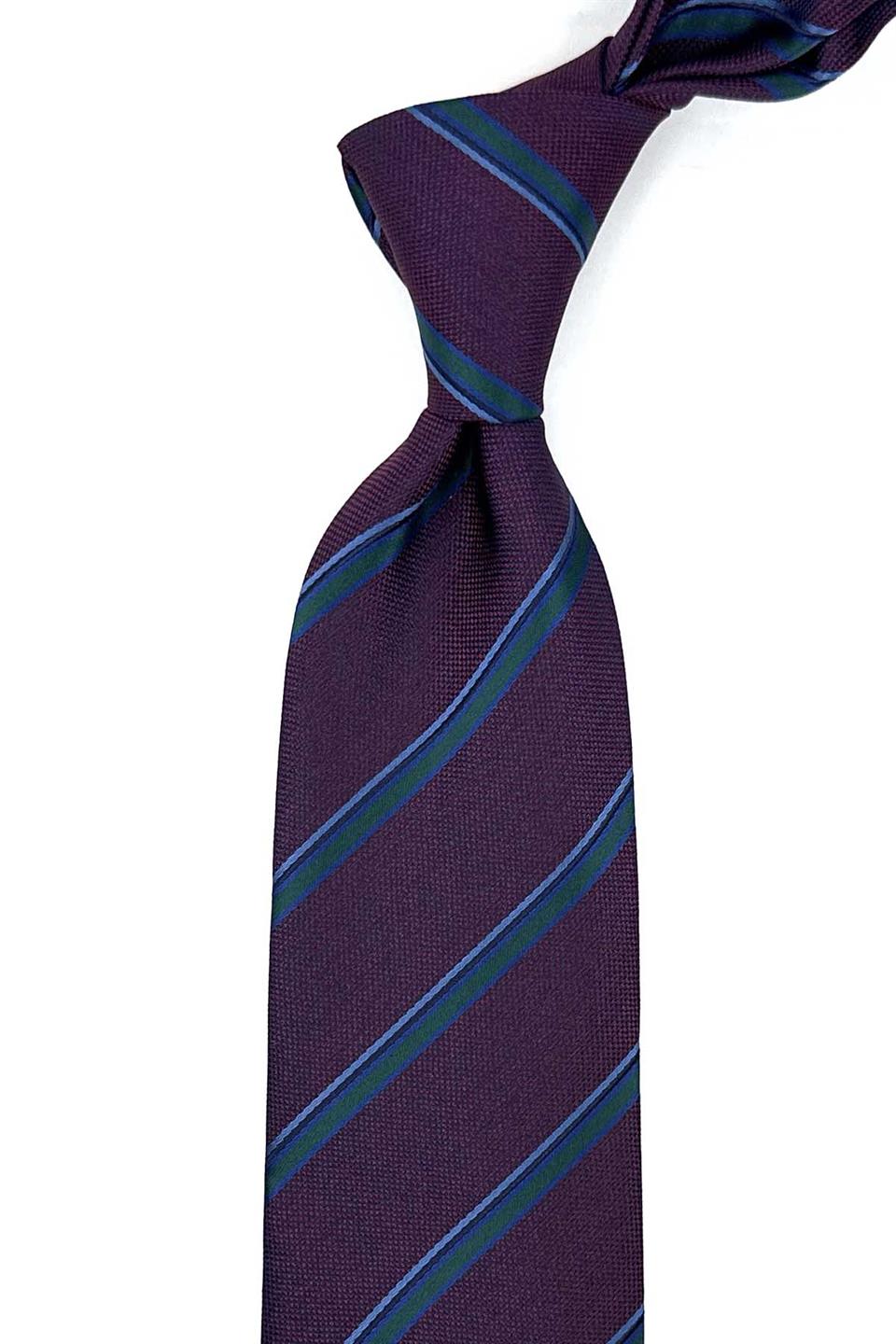 Bordo Çizgi Desen Mendilli Klasik Kravat KK12267