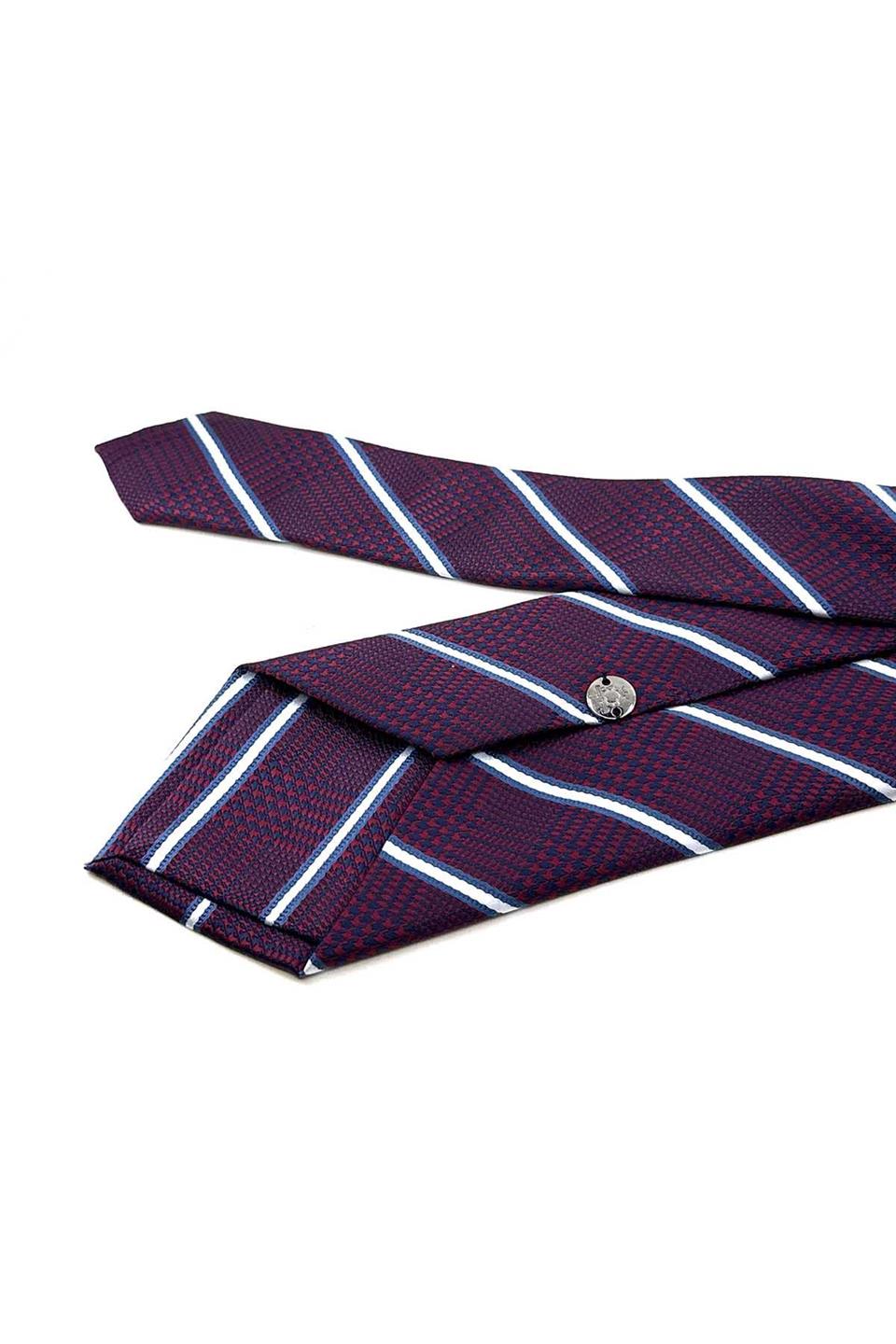 Bordo Çizgi Desen Mendilli Klasik Kravat KK12367