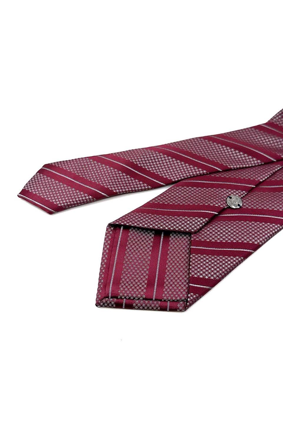 Bordo Çizgi Desen Mendilli Klasik Kravat KK12696